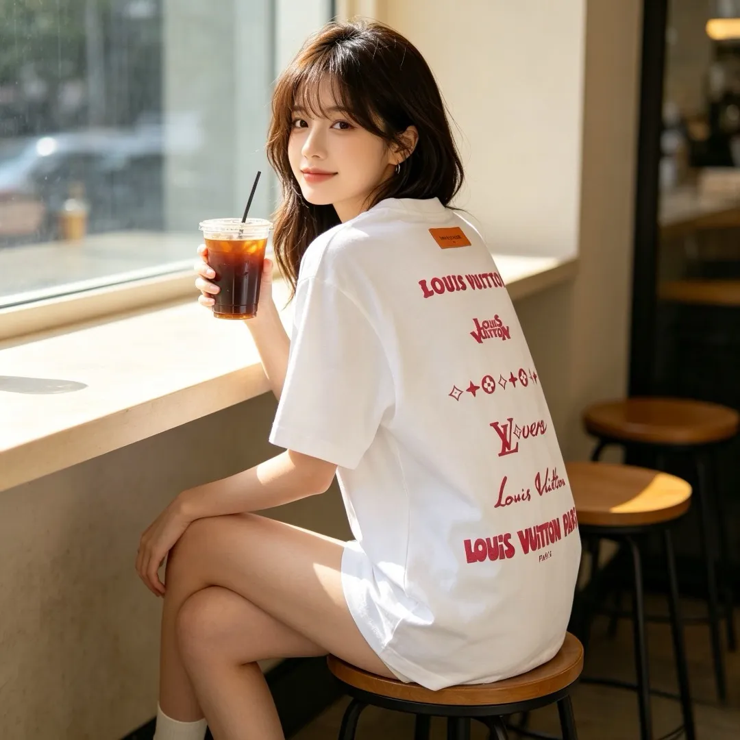 Louis Vuitton/Louis Vuitton multi-layer logo Pink letter short sleeves